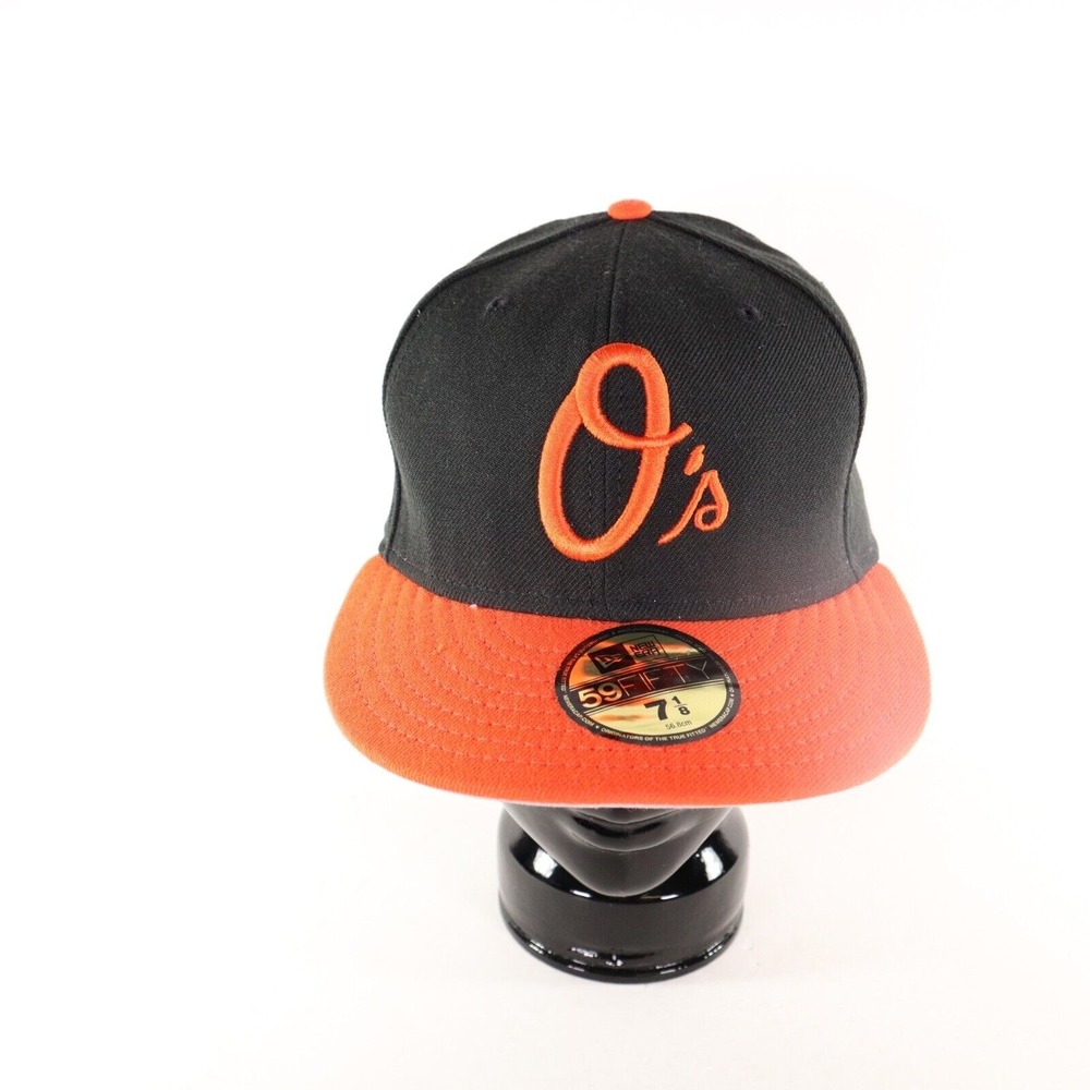 BALTIMORE ORIOLES O'S BLACK ORANGE NEW ERA USA GRAY BRIM FITTED HAT CAP 7 1/8